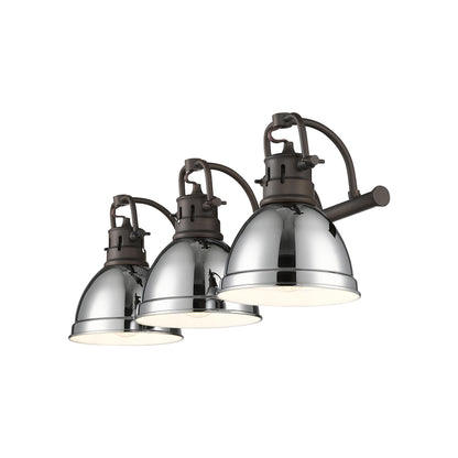 Yep by Golden Lighting Duncan 3-light Vanity in Rubbed Bronze and Chrome shade
