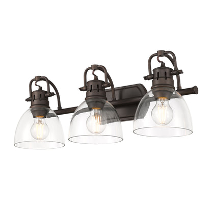 Yep by Golden Lighting Duncan 3-light Vanity in Rubbed Bronze and Clear Glass