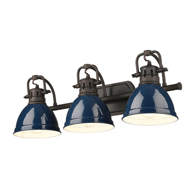 Yep by Golden Lighting Duncan 3-light Vanity in Rubbed Bronze and Navy Blue shade - - Golden Lighting