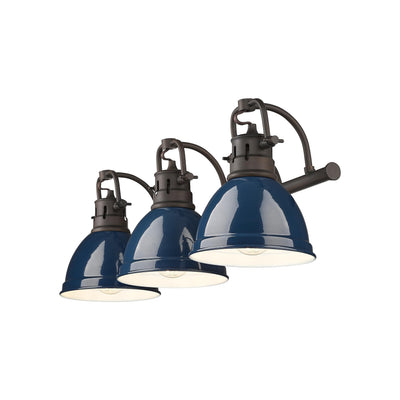 Yep by Golden Lighting Duncan 3-light Vanity in Rubbed Bronze and Navy Blue shade - Default Title - Golden Lighting