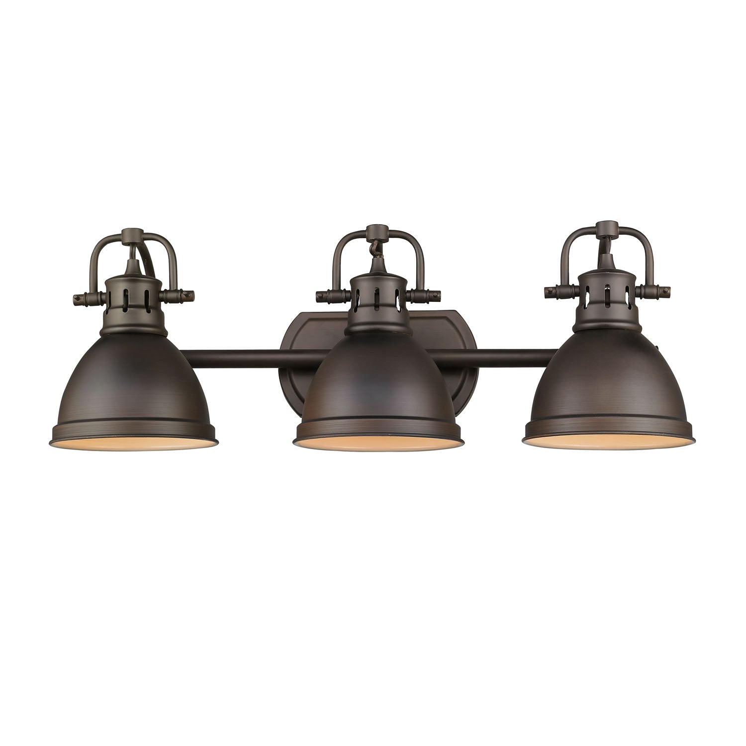 Duncan 3 Light Bath Vanity in Rubbed Bronze with a Rubbed Bronze Shade - - Golden Lighting