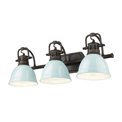 Yep by Golden Lighting Duncan 3-light Vanity in Rubbed Bronze and Seafoam shade - - Golden Lighting