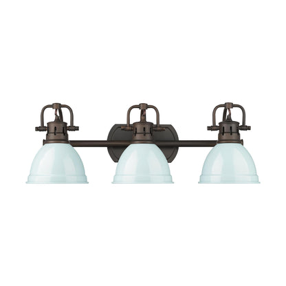 Duncan 3-Light Bath Vanity in Rubbed Bronze with Seafoam - - Golden Lighting