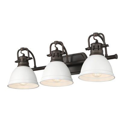Yep by Golden Lighting Duncan 3-light Vanity in Rubbed Bronze and Matte White shade