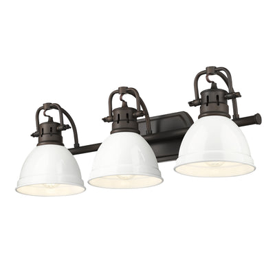Yep by Golden Lighting Duncan 3-light Vanity in Rubbed Bronze and White shade - - Golden Lighting