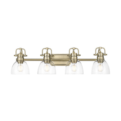 Yep by Golden Lighting Duncan 4-light Vanity in Aged Brass and Clear Glass - - Golden Lighting