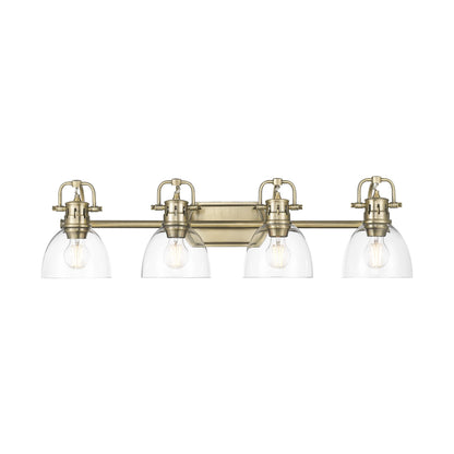 Yep by Golden Lighting Duncan 4-light Vanity in Aged Brass and Clear Glass - - Golden Lighting