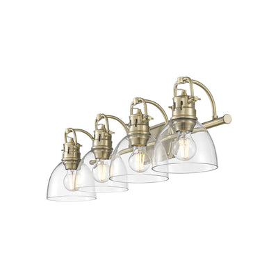 Yep by Golden Lighting Duncan 4-light Vanity in Aged Brass and Clear Glass - - Golden Lighting