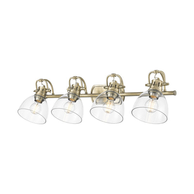 Yep by Golden Lighting Duncan 4-light Vanity in Aged Brass and Clear Glass - - Golden Lighting