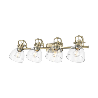 Yep by Golden Lighting Duncan 4-light Vanity in Aged Brass and Clear Glass - - Golden Lighting