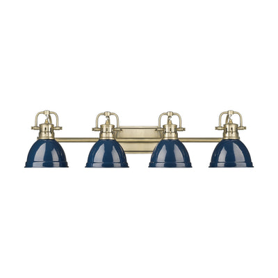 Yep by Golden Lighting Duncan 4-light Vanity in Aged Brass and Navy Blue shade - - Golden Lighting