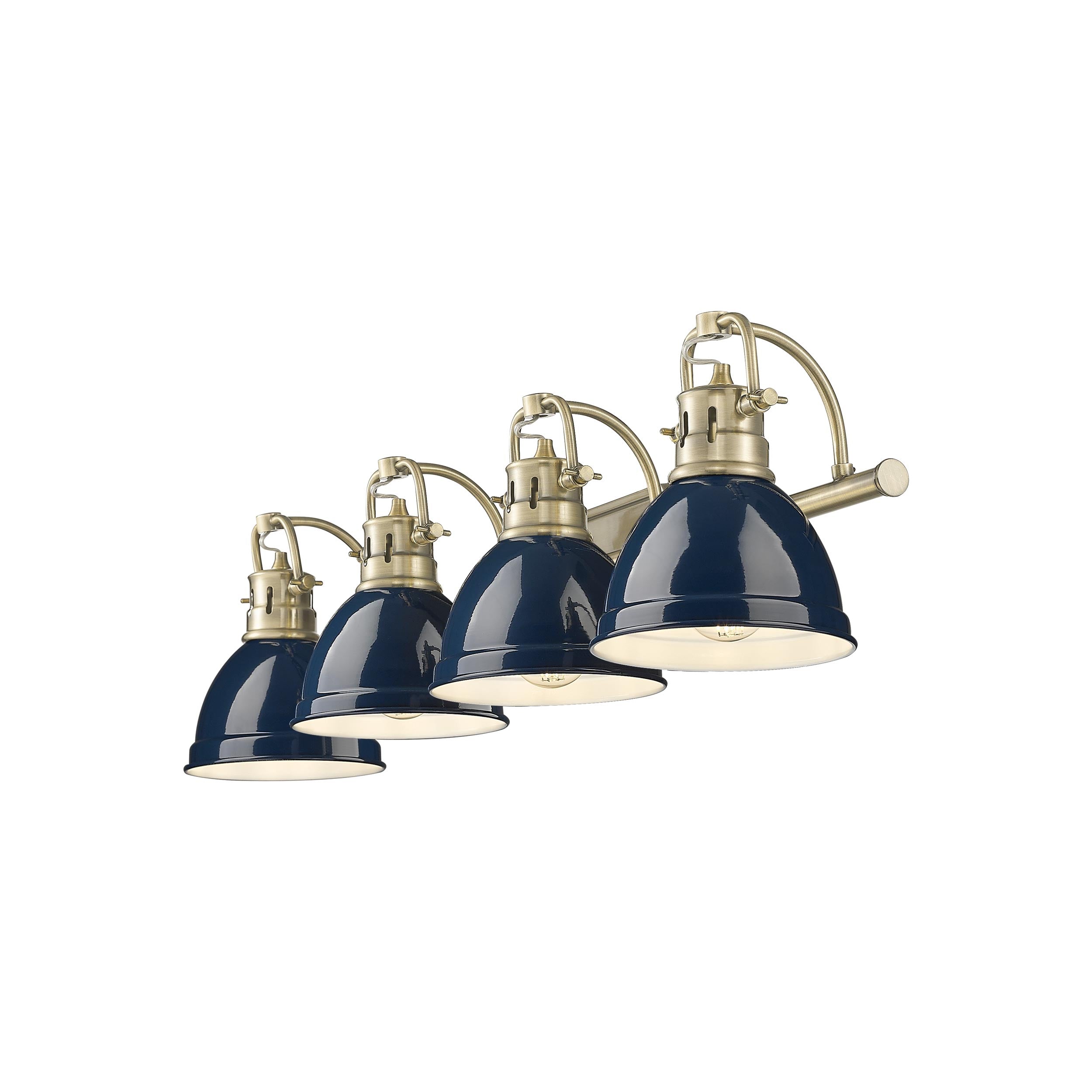 Yep by Golden Lighting Duncan 4-light Vanity in Aged Brass and Navy Blue shade - - Golden Lighting