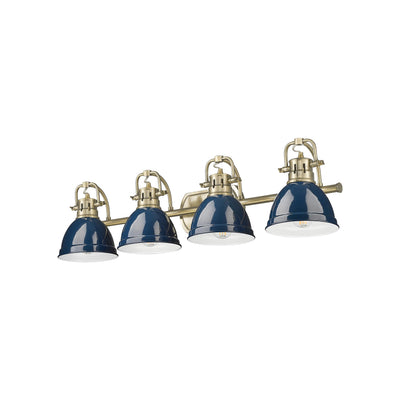 Yep by Golden Lighting Duncan 4-light Vanity in Aged Brass and Navy Blue shade - - Golden Lighting