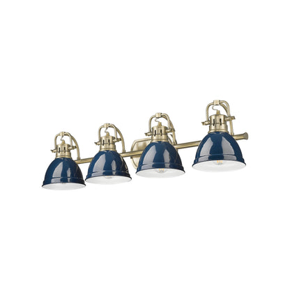 Yep by Golden Lighting Duncan 4-light Vanity in Aged Brass and Navy Blue shade - - Golden Lighting
