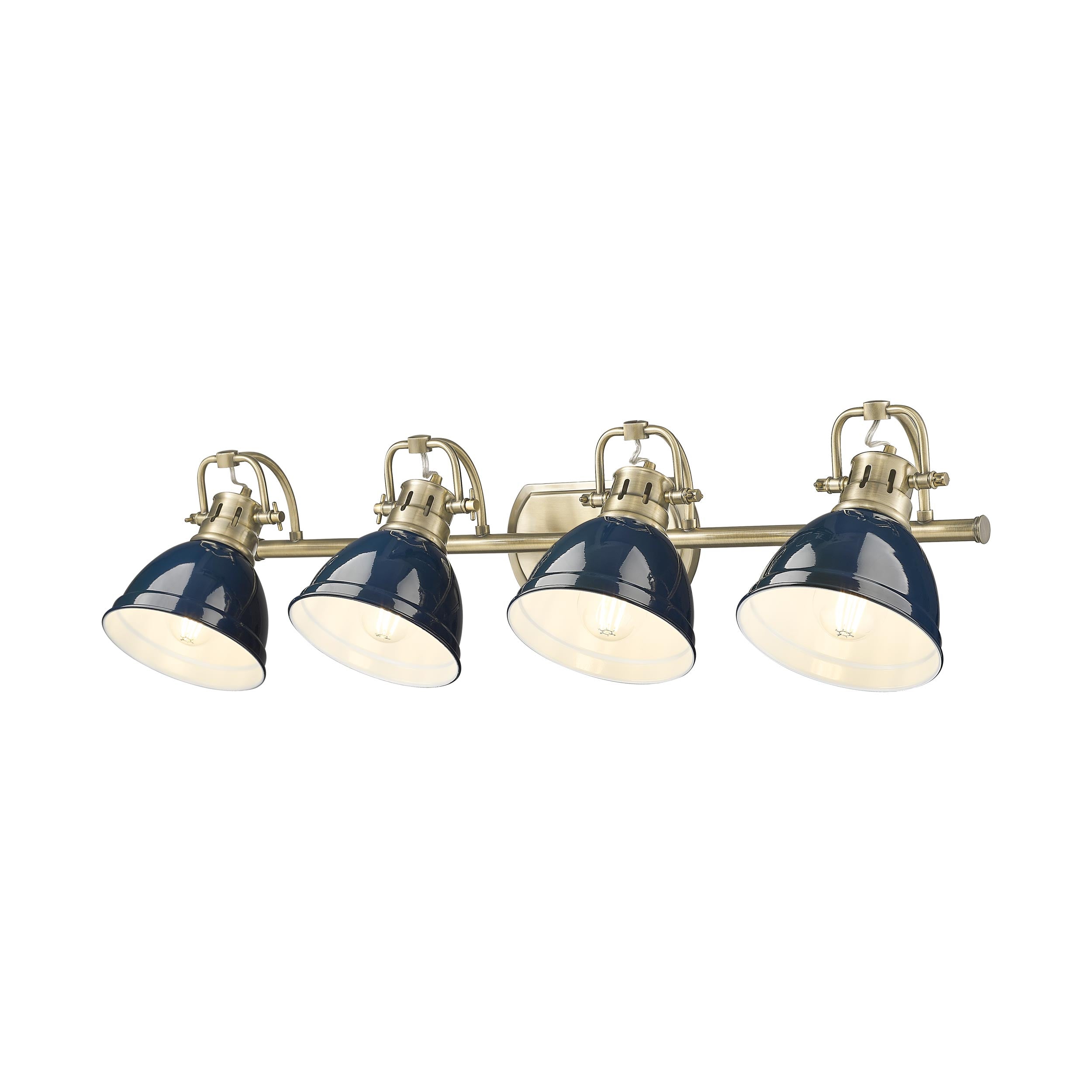 Yep by Golden Lighting Duncan 4-light Vanity in Aged Brass and Navy Blue shade - - Golden Lighting