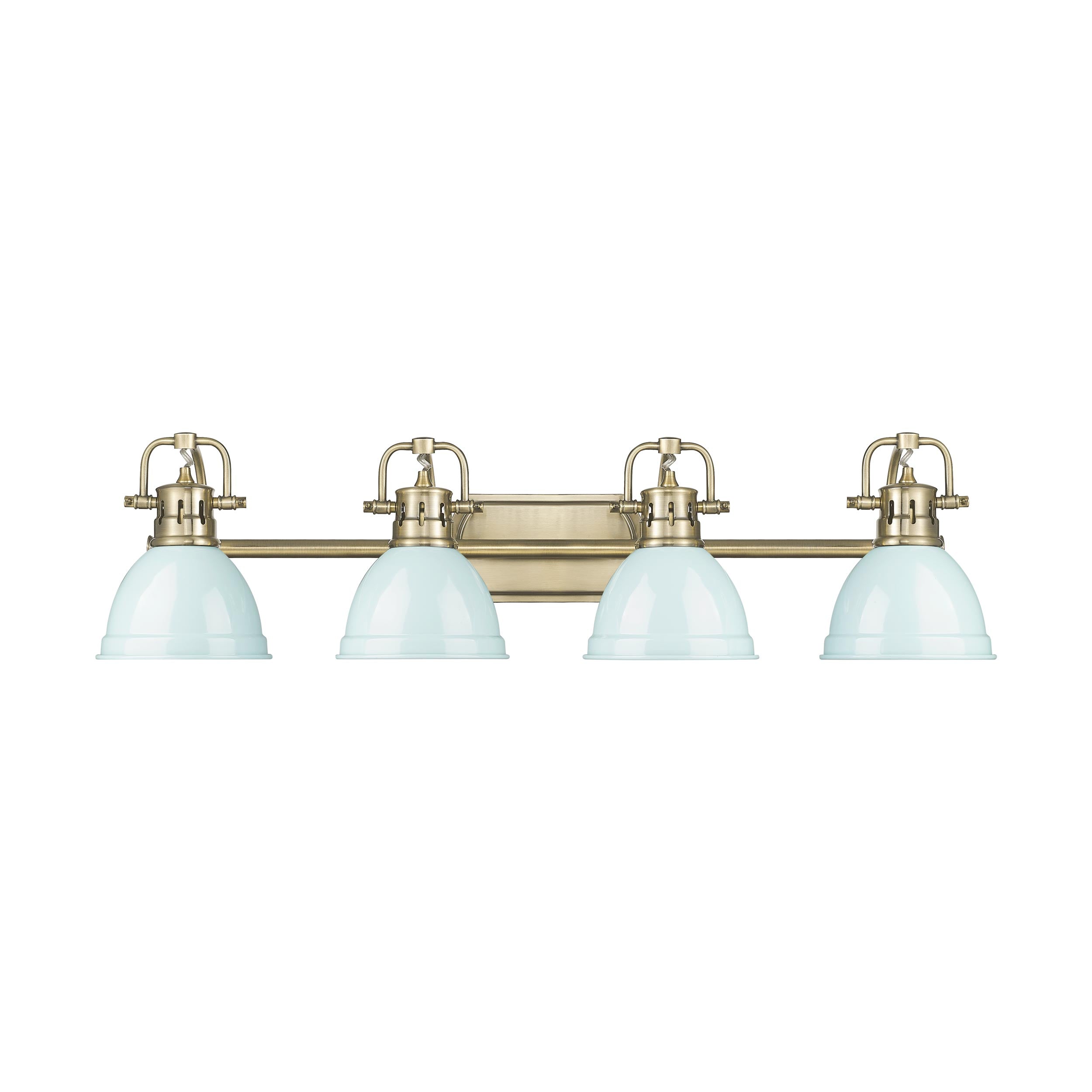 Yep by Golden Lighting Duncan 4-light Vanity in Aged Brass and Seafoam shade - - Golden Lighting