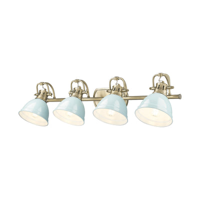 Yep by Golden Lighting Duncan 4-light Vanity in Aged Brass and Seafoam shade - - Golden Lighting