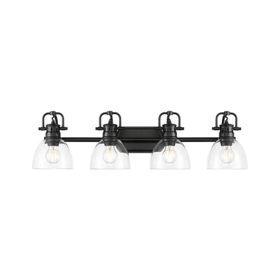 Yep by Golden Lighting Duncan 4-light Vanity in Matte Black and Clear Glass - - Golden Lighting