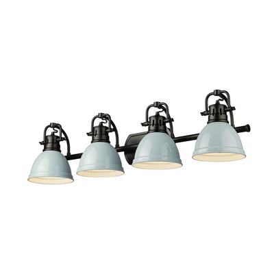 Yep by Golden Lighting Duncan 4-light Vanity in Matte Black and Seafoam shade - - Golden Lighting