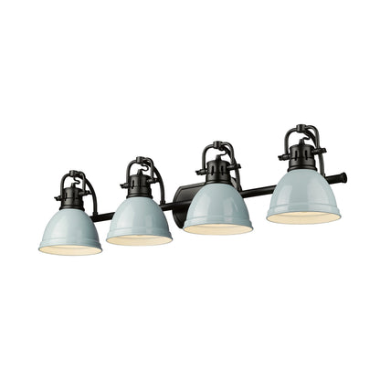 Yep by Golden Lighting Duncan 4-light Vanity in Matte Black and Seafoam shade - - Golden Lighting
