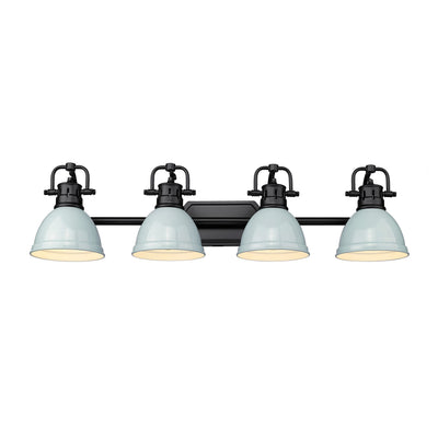 Yep by Golden Lighting Duncan 4-light Vanity in Matte Black and Seafoam shade - - Golden Lighting