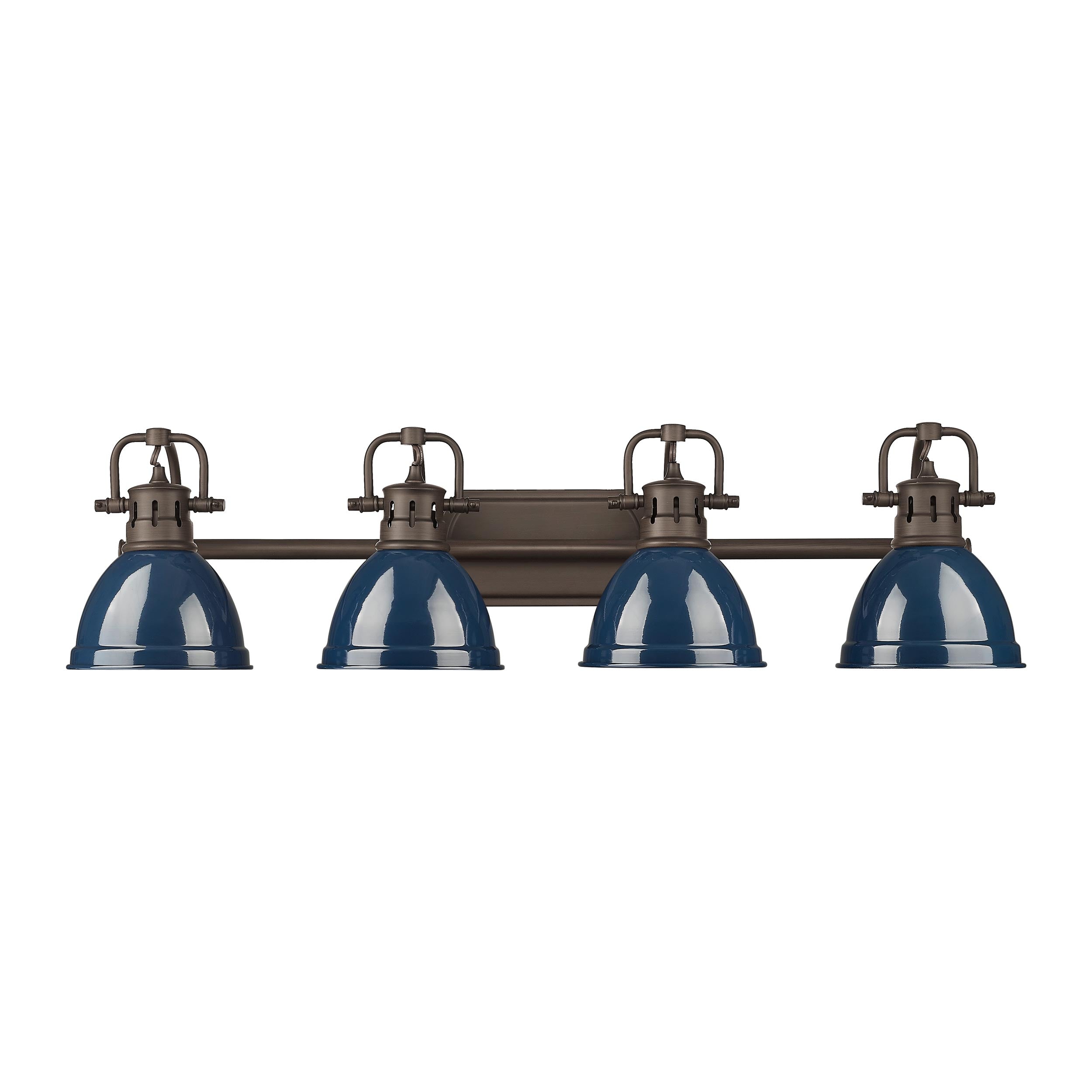 Yep by Golden Lighting Duncan 4-light Vanity in Rubbed Bronze and Navy Blue shade - - Golden Lighting
