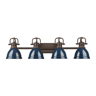 Yep by Golden Lighting Duncan 4-light Vanity in Rubbed Bronze and Navy Blue shade - - Golden Lighting