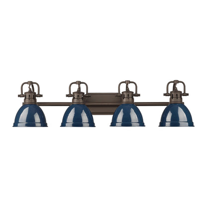 Yep by Golden Lighting Duncan 4-light Vanity in Rubbed Bronze and Navy Blue shade - - Golden Lighting