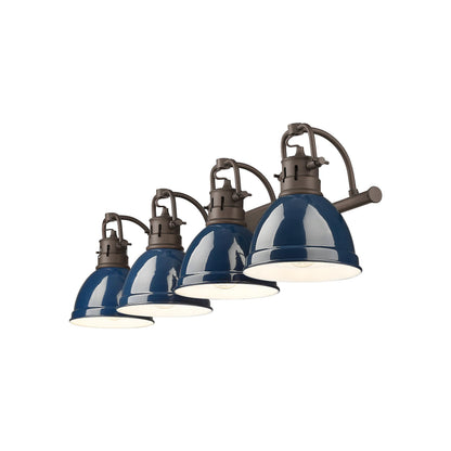 Yep by Golden Lighting Duncan 4-light Vanity in Rubbed Bronze and Navy Blue shade - - Golden Lighting