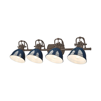 Yep by Golden Lighting Duncan 4-light Vanity in Rubbed Bronze and Navy Blue shade - - Golden Lighting