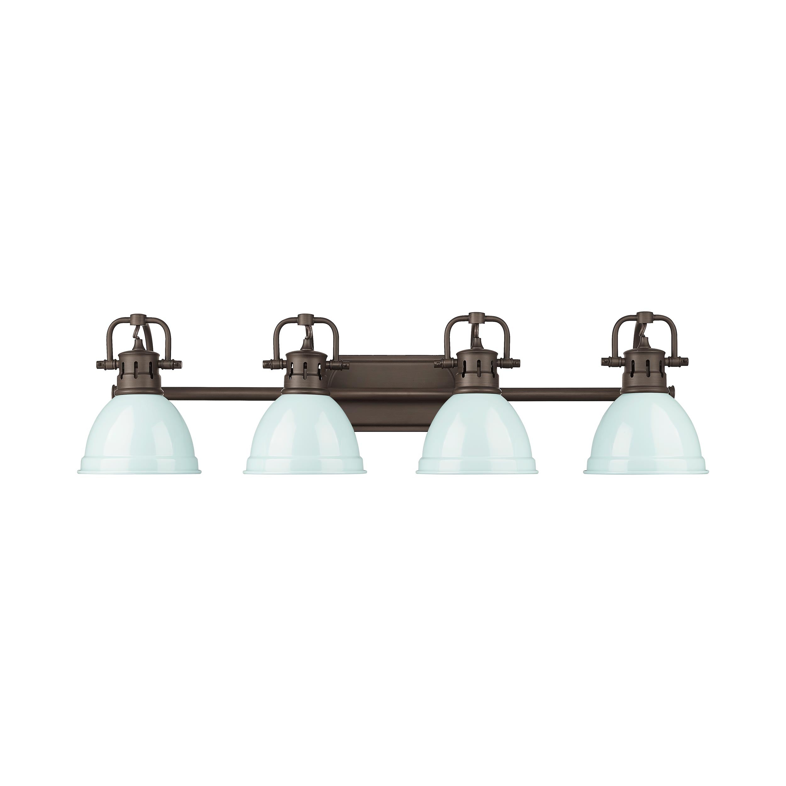 Yep by Golden Lighting Duncan 4-light Vanity in Rubbed Bronze and Seafoam shade - - Golden Lighting