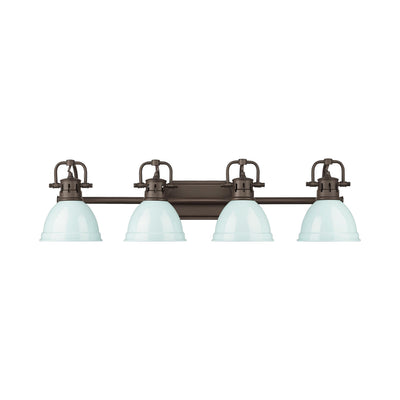 Yep by Golden Lighting Duncan 4-light Vanity in Rubbed Bronze and Seafoam shade - - Golden Lighting