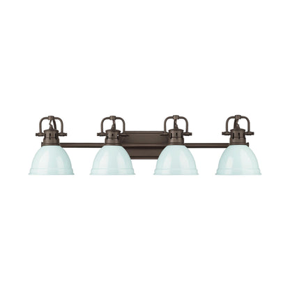 Yep by Golden Lighting Duncan 4-light Vanity in Rubbed Bronze and Seafoam shade - - Golden Lighting