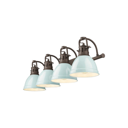 Yep by Golden Lighting Duncan 4-light Vanity in Rubbed Bronze and Seafoam shade - - Golden Lighting