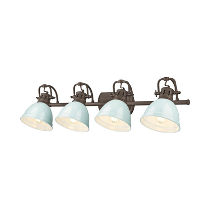 Yep by Golden Lighting Duncan 4-light Vanity in Rubbed Bronze and Seafoam shade - - Golden Lighting
