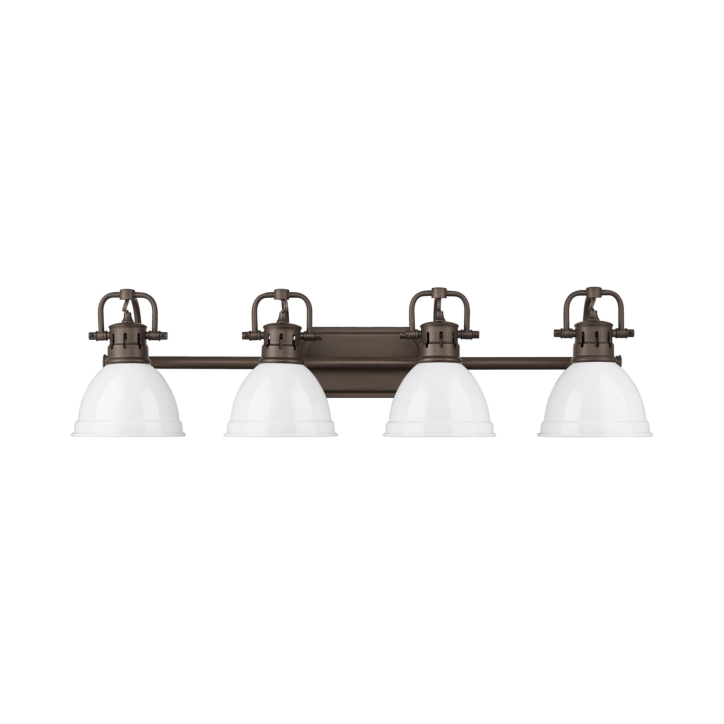 Yep by Golden Lighting Duncan 4-light Vanity in Rubbed Bronze and White shade - - Golden Lighting