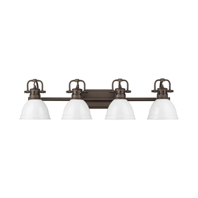 Yep by Golden Lighting Duncan 4-light Vanity in Rubbed Bronze and White shade - - Golden Lighting