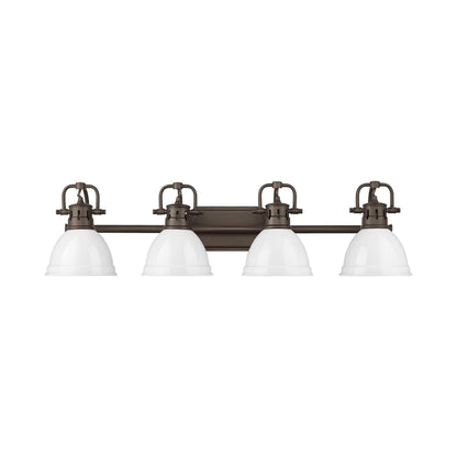 Yep by Golden Lighting Duncan 4-light Vanity in Rubbed Bronze and White shade - - Golden Lighting
