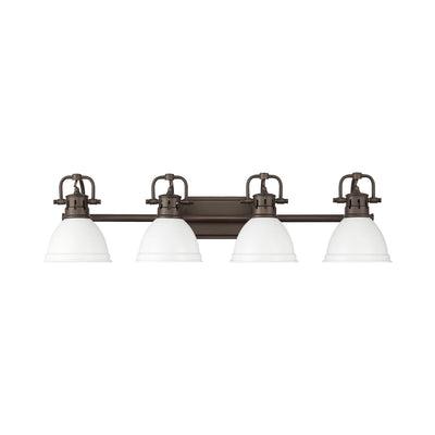 Yep by Golden Lighting Duncan 4-light Vanity in Rubbed Bronze and Matte White shade - - Golden Lighting
