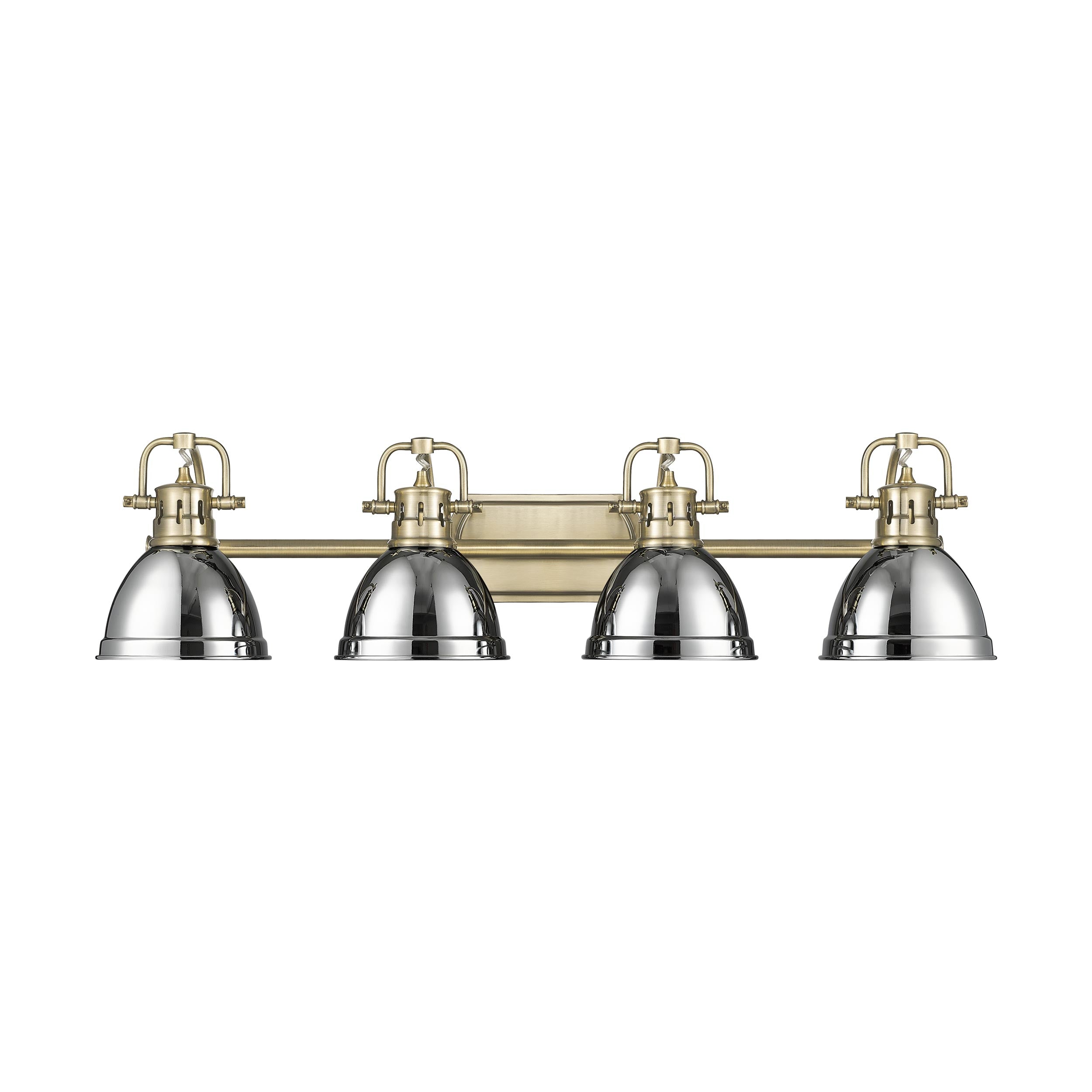 Duncan 4-Light Bath Vanity in Aged Brass with Chrome - - Golden Lighting