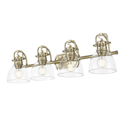 Yep by Golden Lighting Duncan 4-light Vanity in Aged Brass and Clear Glass - - Golden Lighting