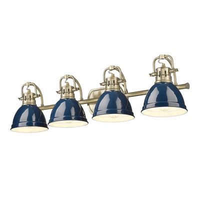 Yep by Golden Lighting Duncan 4-light Vanity in Aged Brass and Navy Blue shade - - Golden Lighting