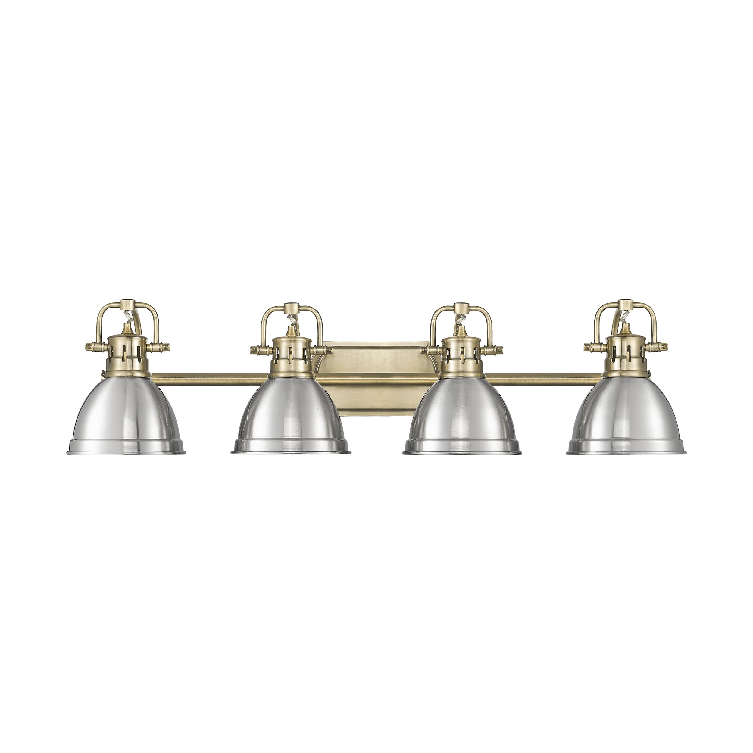 Duncan 4-Light Bath Vanity in Aged Brass with Pewter - - Golden Lighting