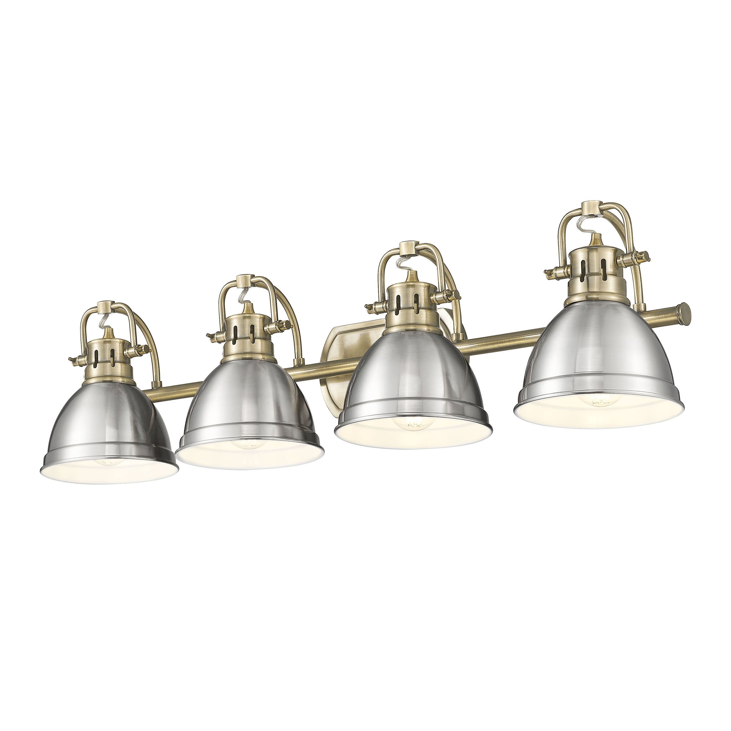 Yep by Golden Lighting Duncan 4-light Vanity in Aged Brass and Pewter shade