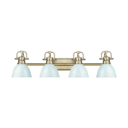 Duncan 4-Light Bath Vanity in Aged Brass with Seafoam - - Golden Lighting
