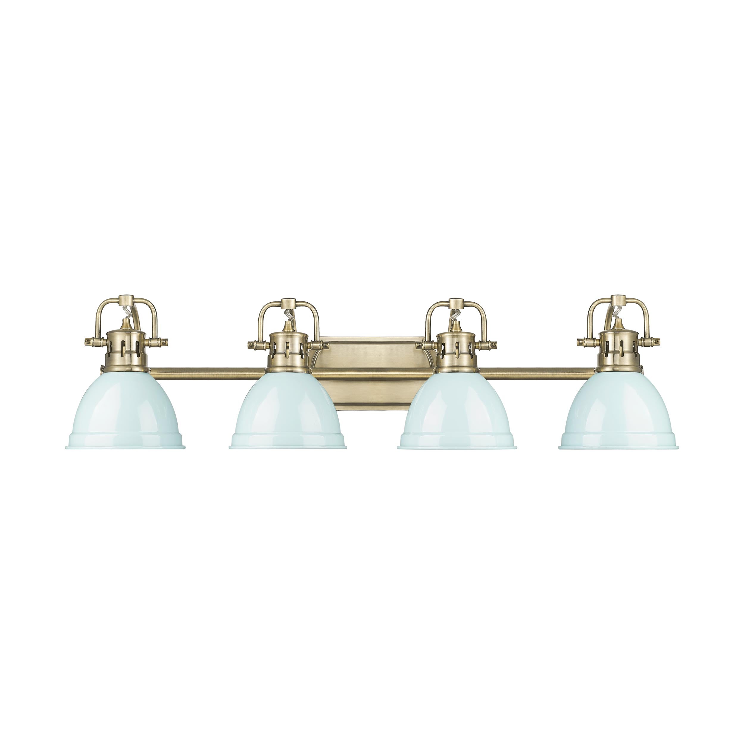 Duncan 4-Light Bath Vanity in Aged Brass with Seafoam - - Golden Lighting