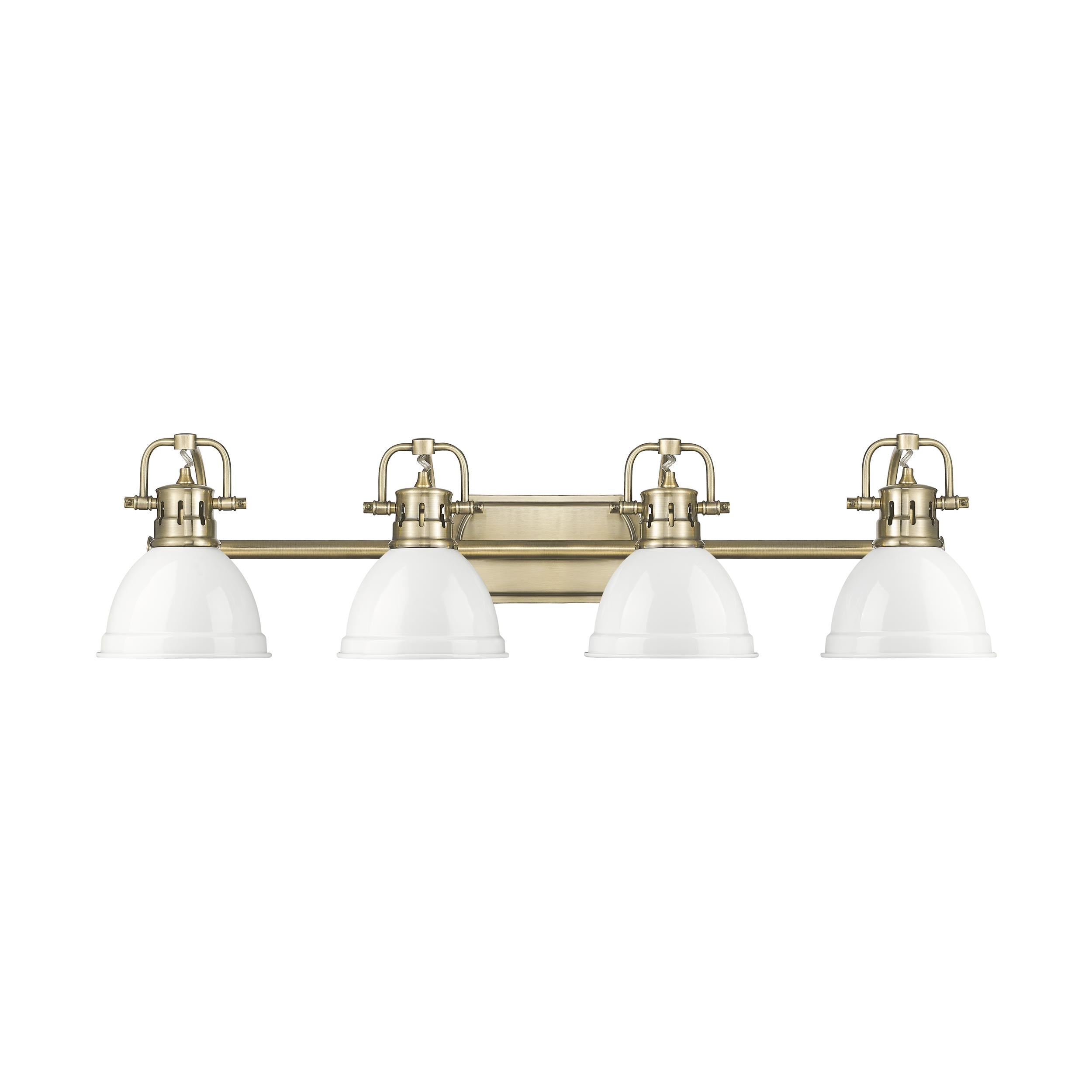 Duncan 4-Light Bath Vanity in Aged Brass with White - - Golden Lighting