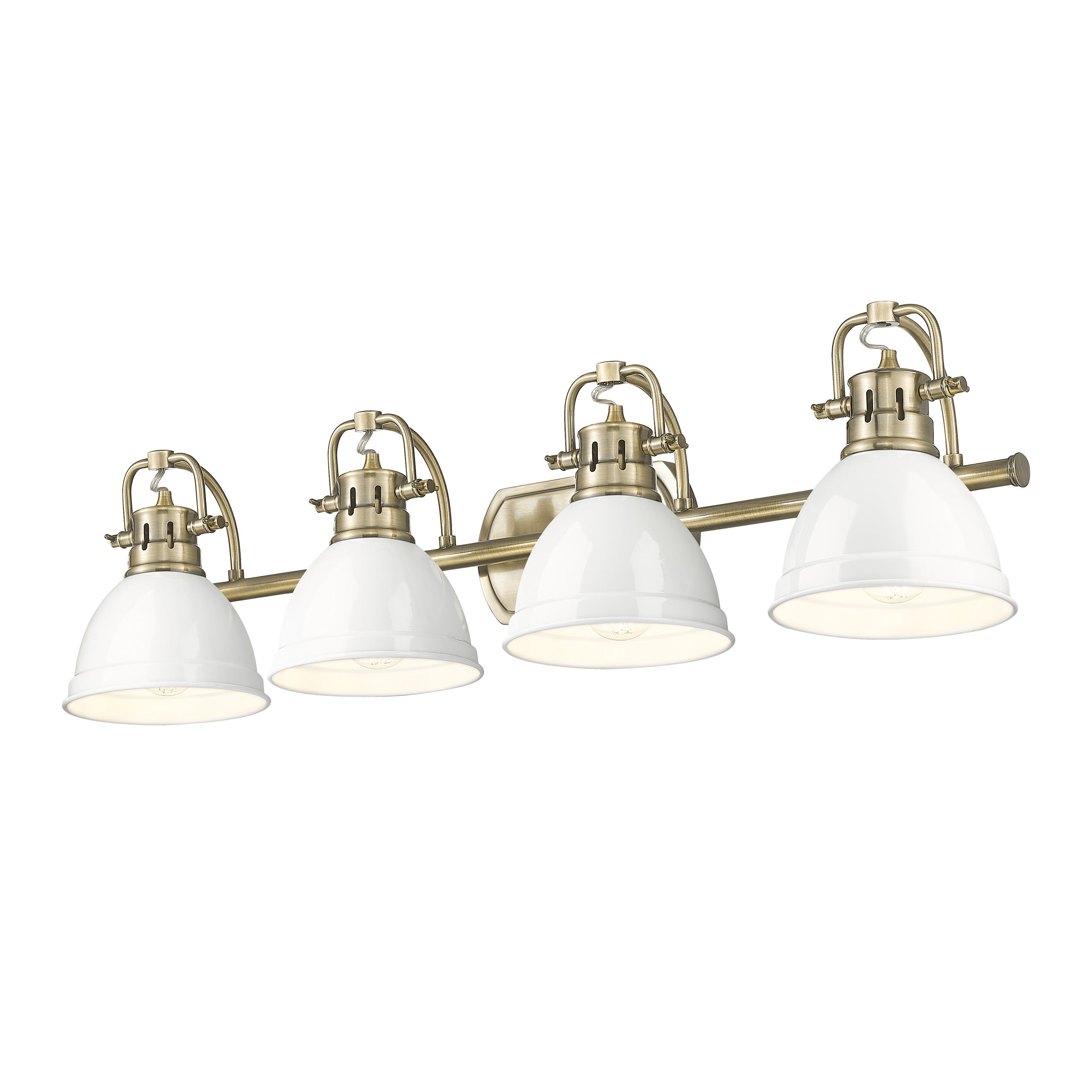 Yep by Golden Lighting Duncan 4-light Vanity in Aged Brass and White shade