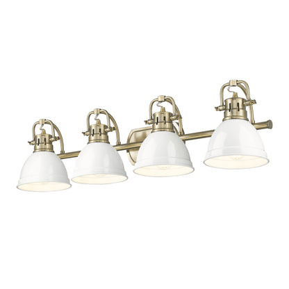 Yep by Golden Lighting Duncan 4-light Vanity in Aged Brass and White shade