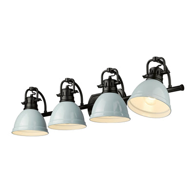 Yep by Golden Lighting Duncan 4-light Vanity in Matte Black and Seafoam shade - - Golden Lighting